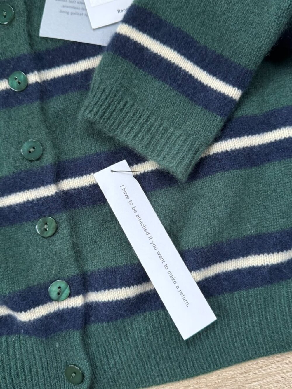 NWT Reformation Clara Cashmere Crew Cardigan Green Stripe Small - Picture 7 of 16